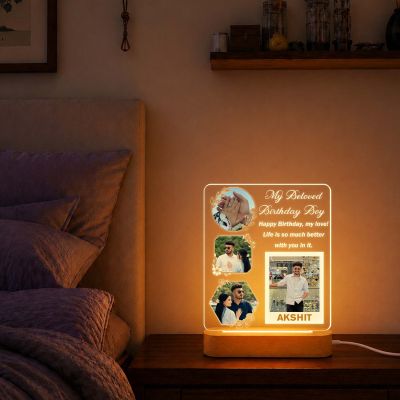 Personalized Birthday Boy LED Acrylic Photo Frame with Wooden Base  Birthday Night Light Gift for Men, Husband, Boyfriend, Fiancé & Soulmate – Romantic Bedroom Decor Table Lamp